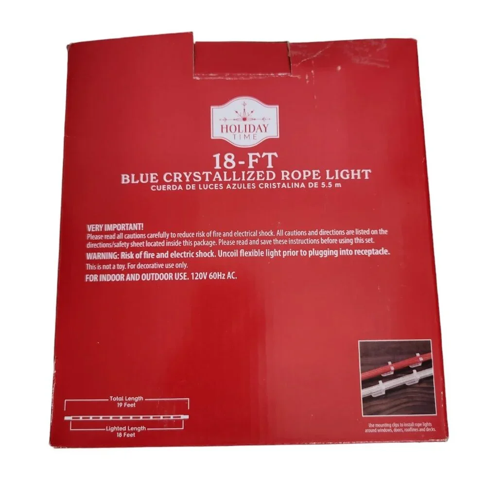 Holiday Time 18 Ft Blue Crystalized Rope Light Indoor & Outdoor